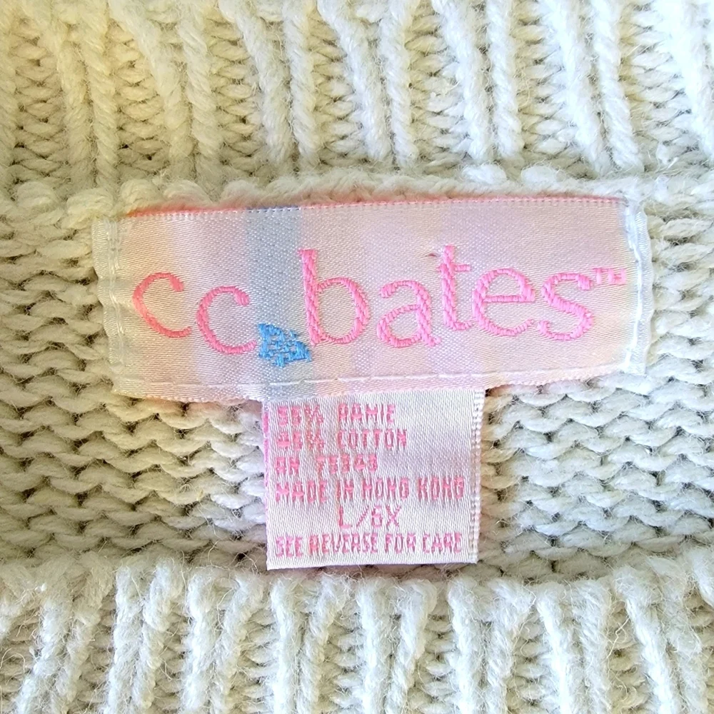 VTG CC Bates Cream Multicolored Floral Girls Sweater Sz L/6X Cottagecore Cute